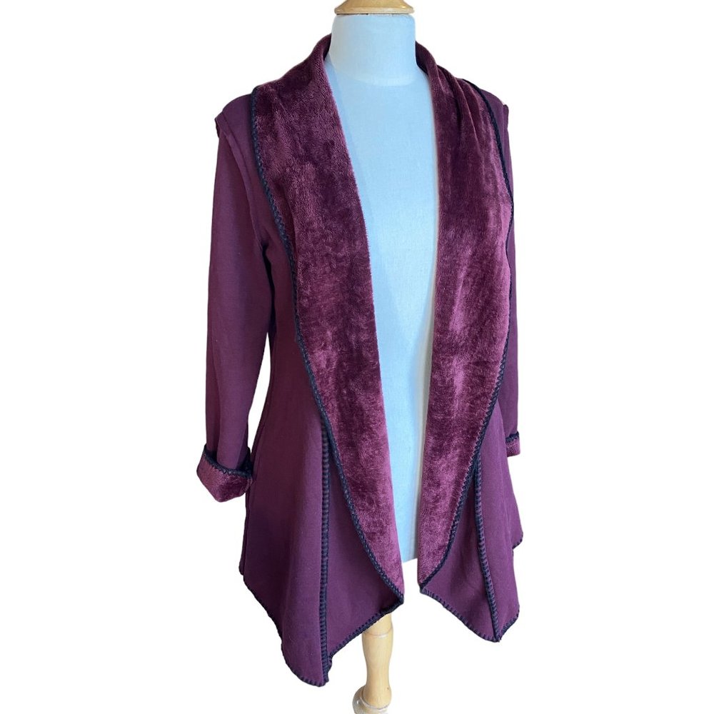 Soft Surroundings Jersey Knit Cardigan Jacket Fleece Lined Dark Fairy Grunge -S